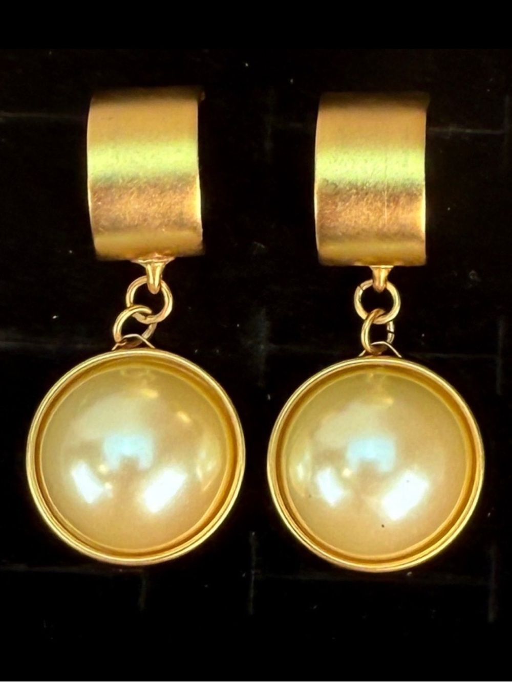 Vintage brushed goldtone, faux pearl weighted pierced earrings